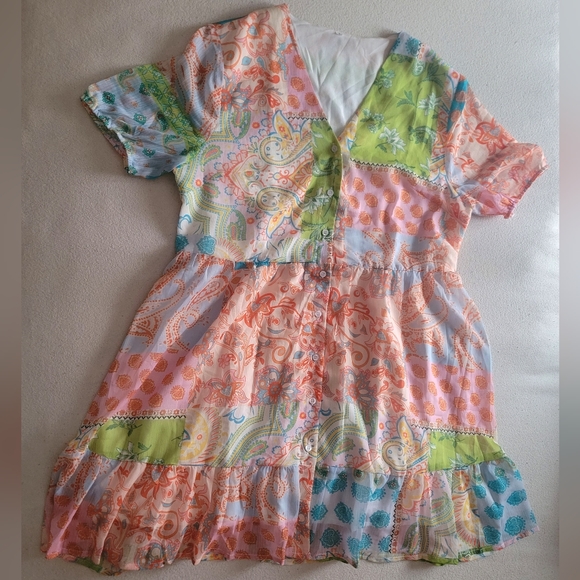 Shein Patchwork Button Down Ruffle Dress - Picture 2 of 10